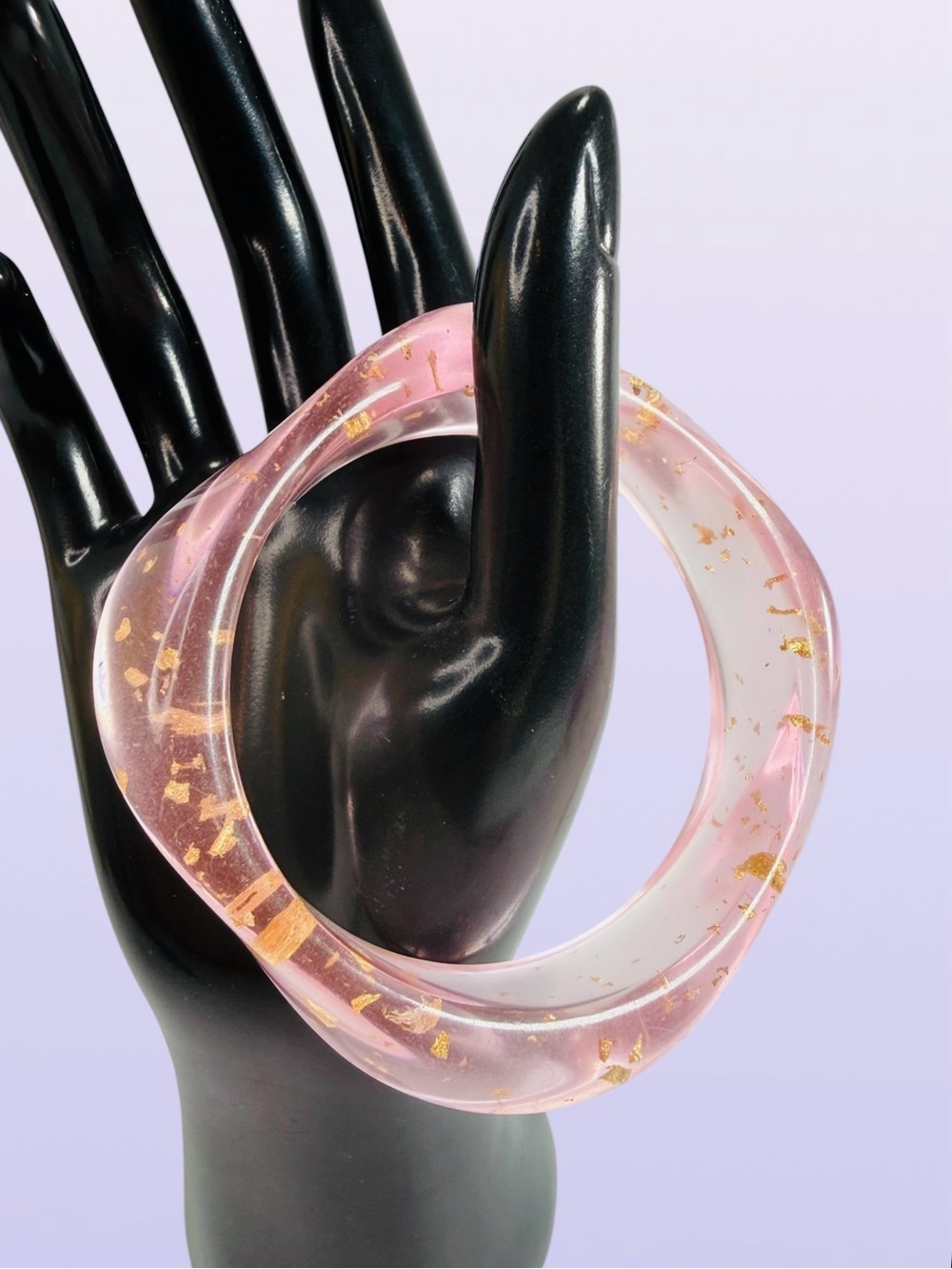 Pink Rose Gold Speckled Chunky Bangle Bracelet 7.5” Acrylic Glitter Stackable